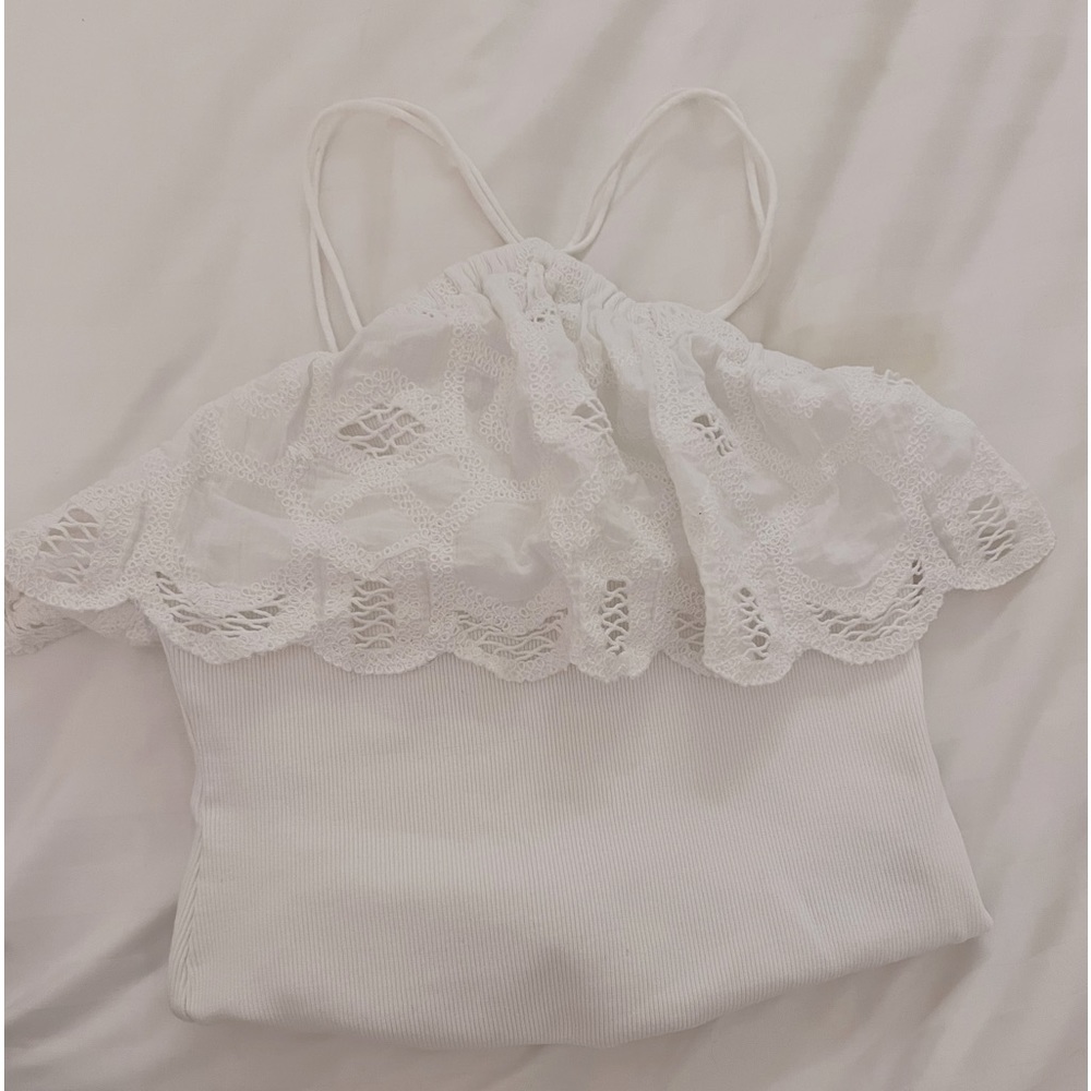 ANTHROPOLOGIE White Lacrosse Halter Top